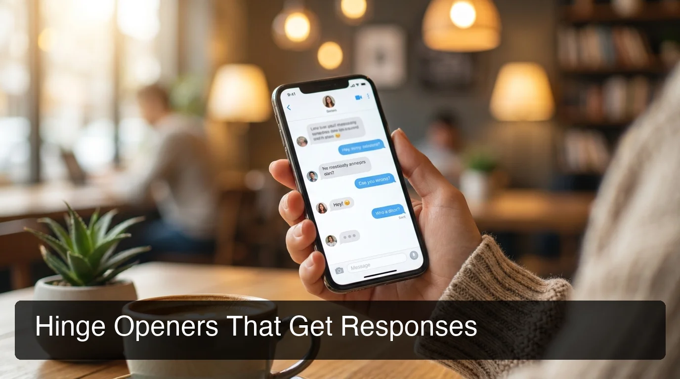 best hinge openers — phone screen showing a Hinge conversation with soft warm light