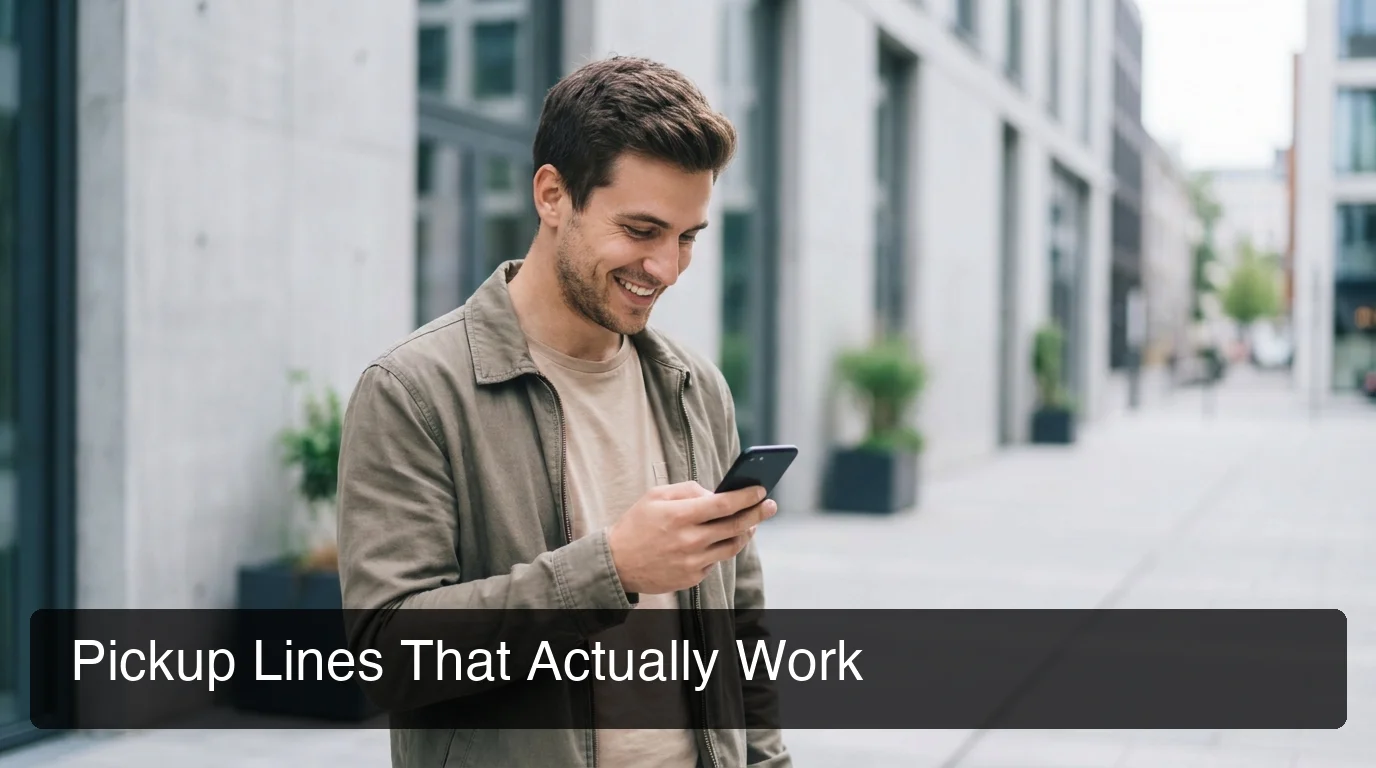 Pick up lines that actually work: confident person smiling and holding phone in casual modern setting
