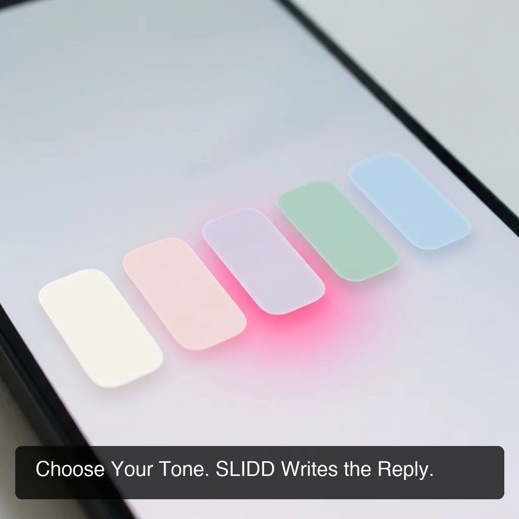 iOS keyboard tone selector displaying five distinct tone options in a premium interface with a hot pink gradient accent