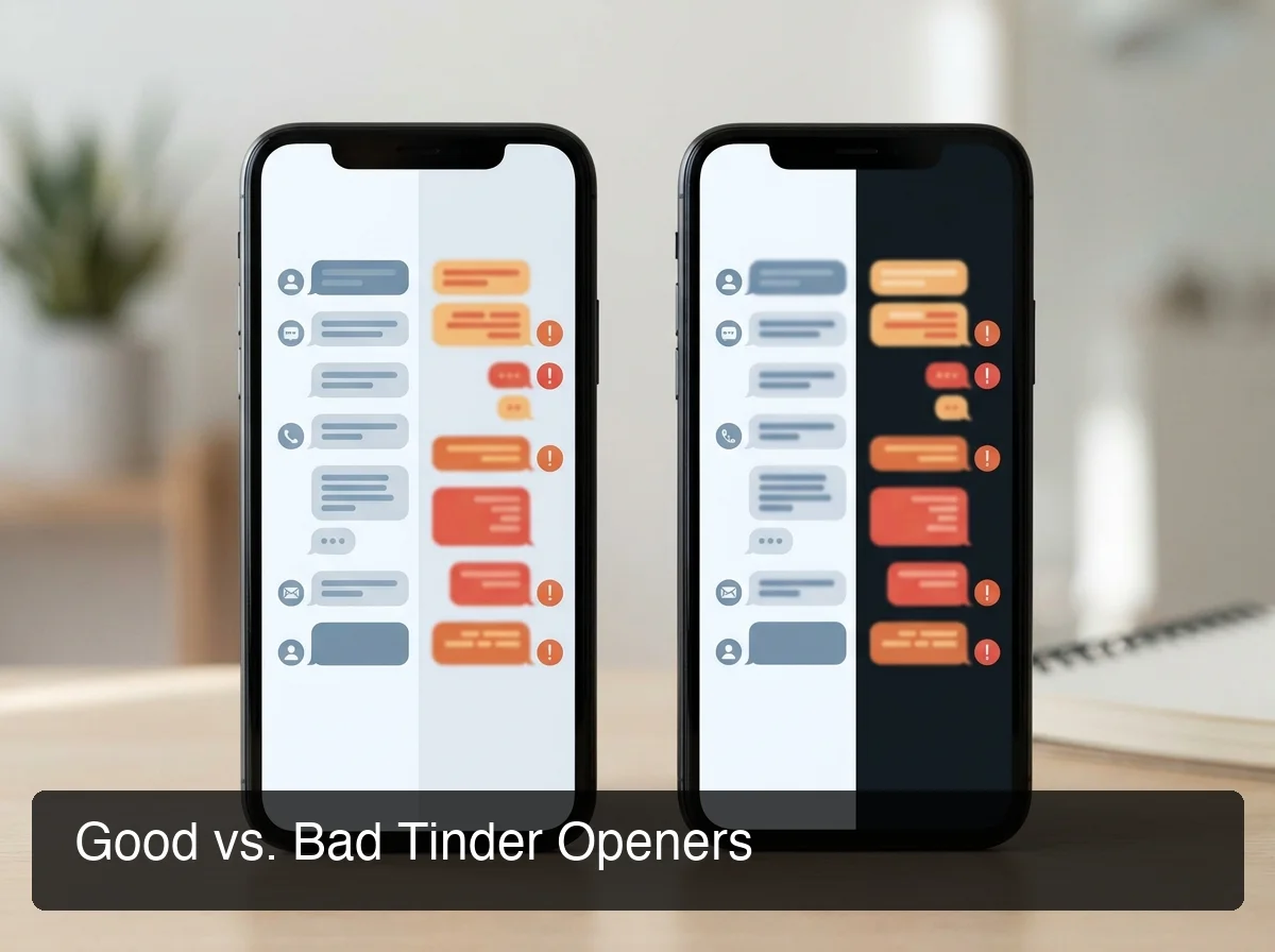 SLIDD AI showing good vs bad Tinder openers with a contrast between effective and ineffective opening messages