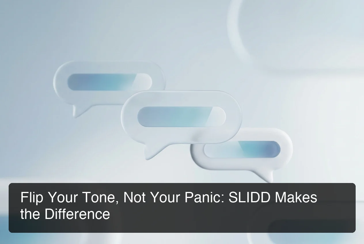 SLIDD double texting tone selection — conversation bubbles showing different tone registers, clean minimal design