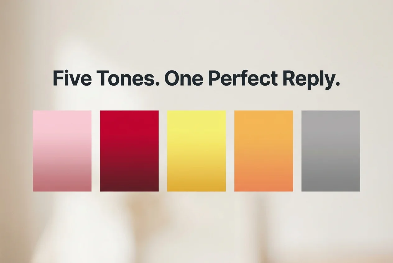 AI reply for Hinge shown across five tone presets — Flirty, Bold, Witty, Sincere, Casual