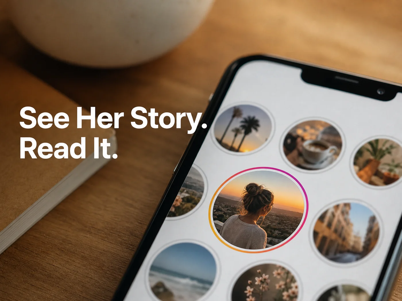 SLIDD AI instagram story reply ideas grid showing a highlighted story on an iPhone