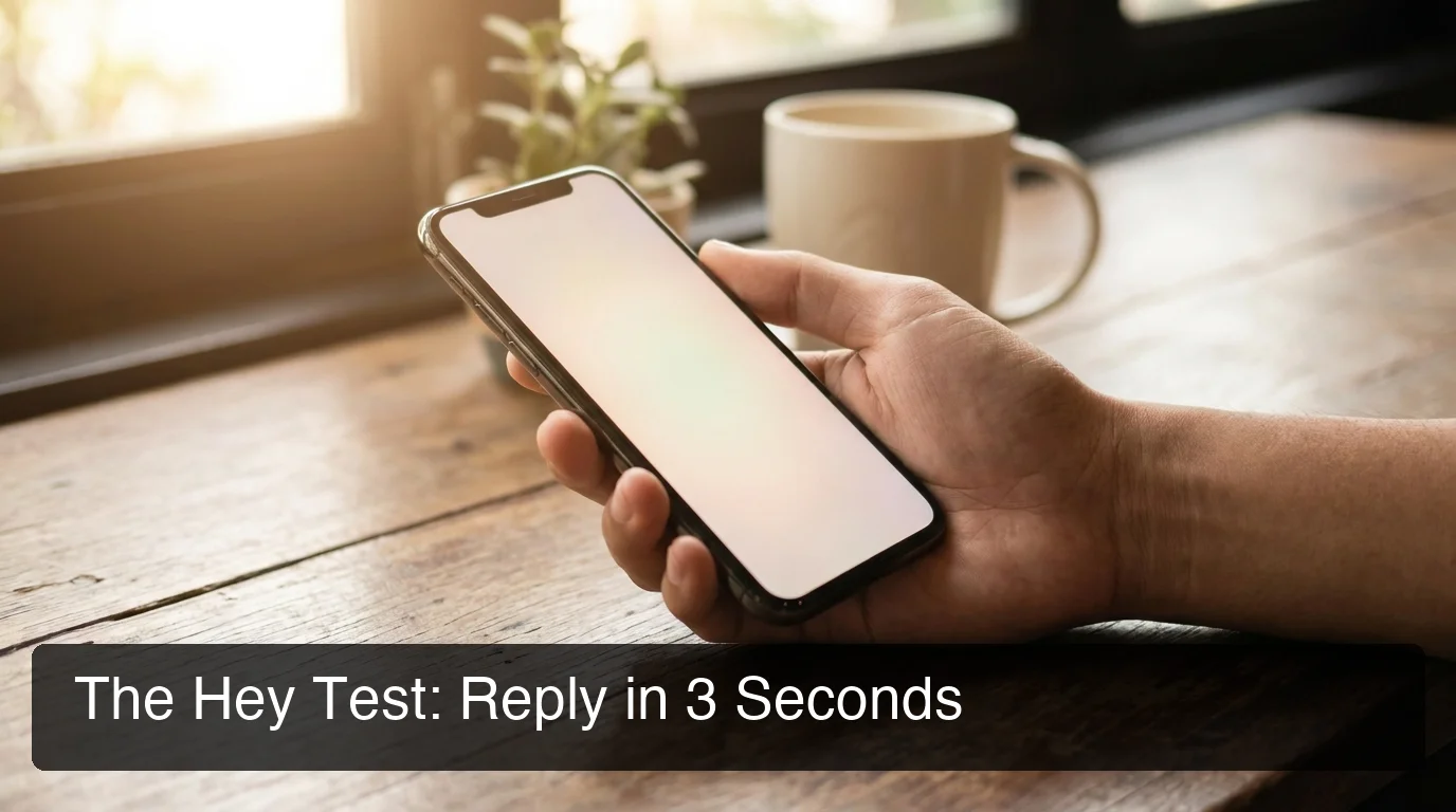 Phone screen showing a simple "Hey" text message open on a dating app with the SLIDD keyboard active
