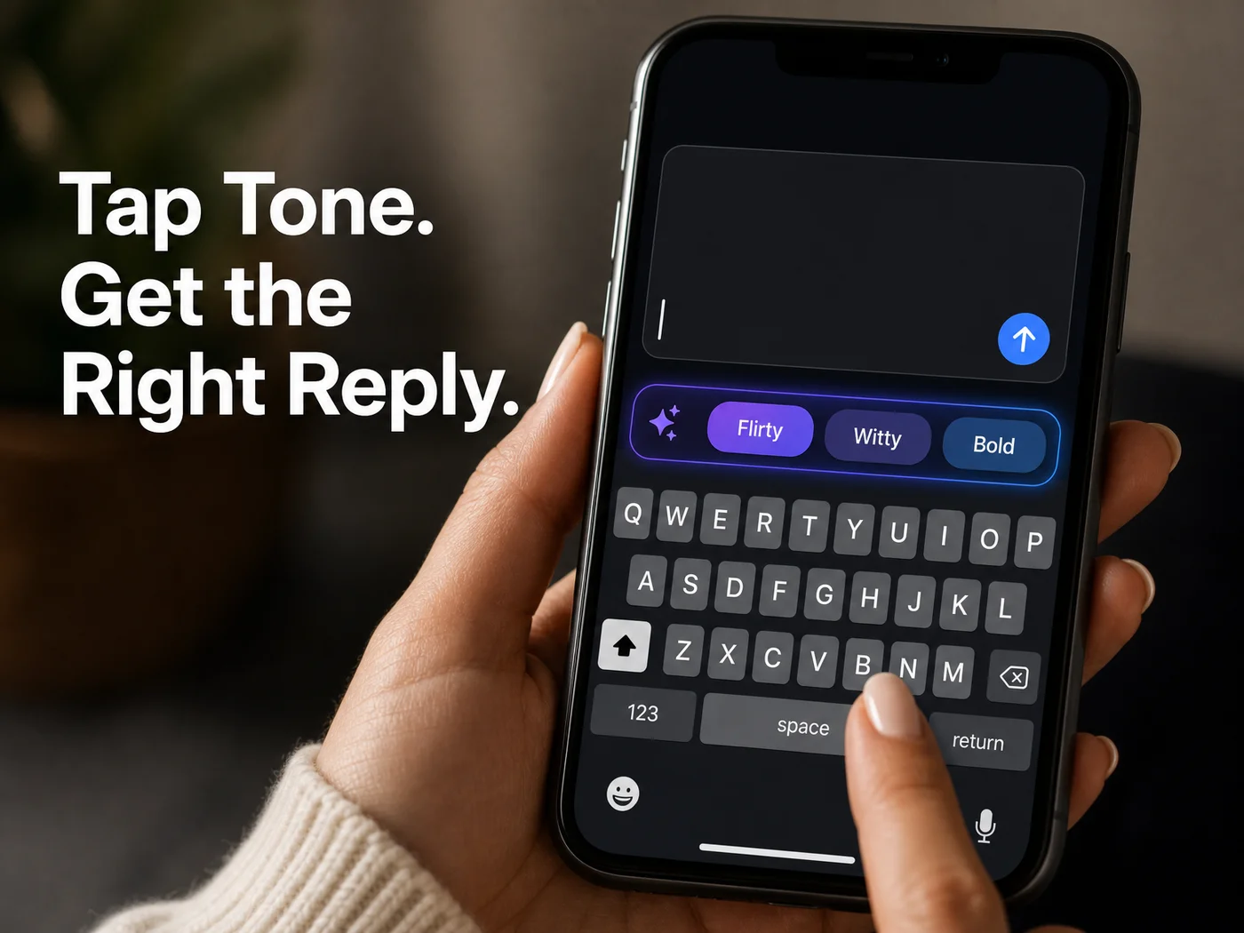 instagram dm openers — SLIDD AI keyboard with Flirty, Witty, and Bold tone selector buttons active above the keys