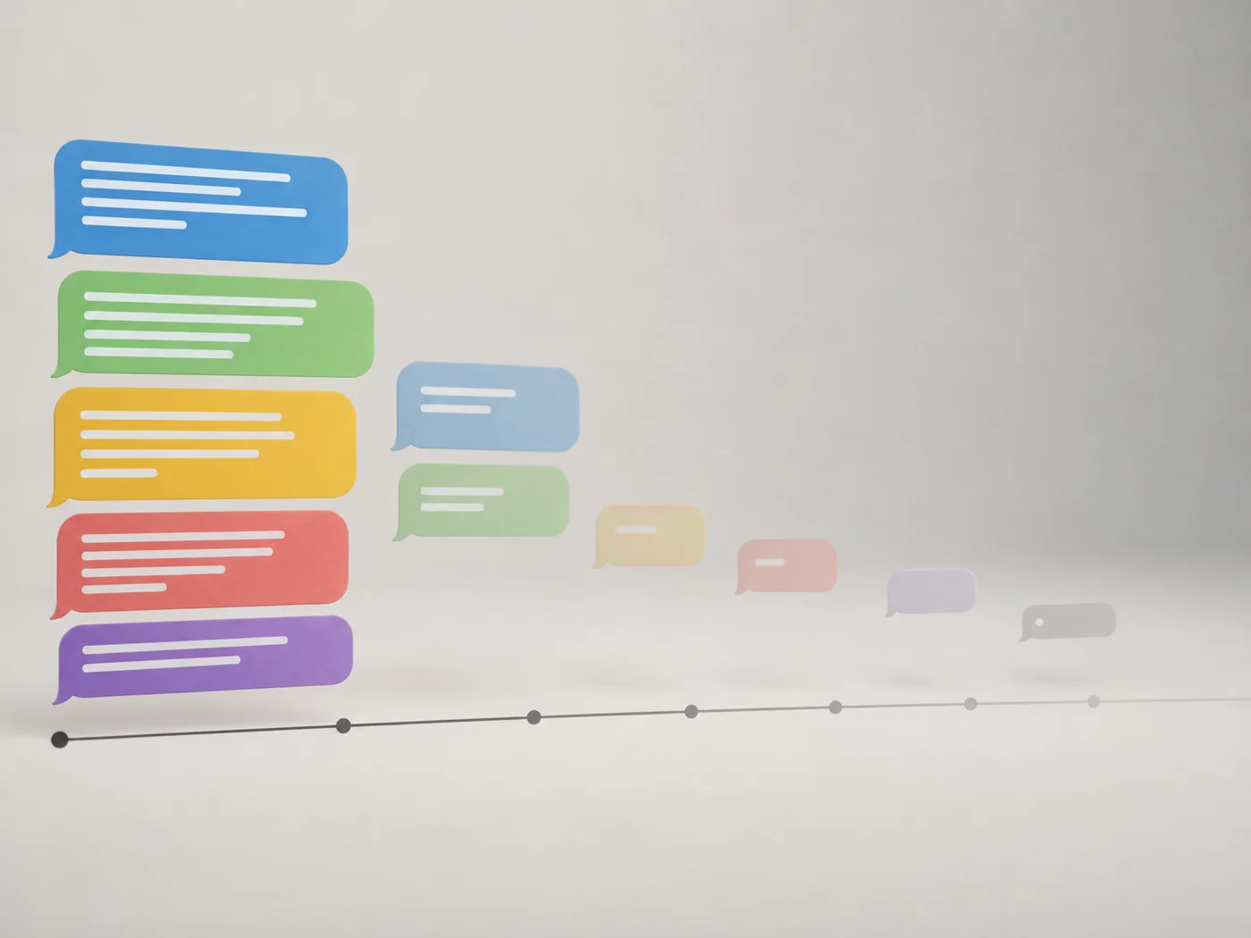 Timeline graphic showing a dating conversation losing momentum across six messages before going silent