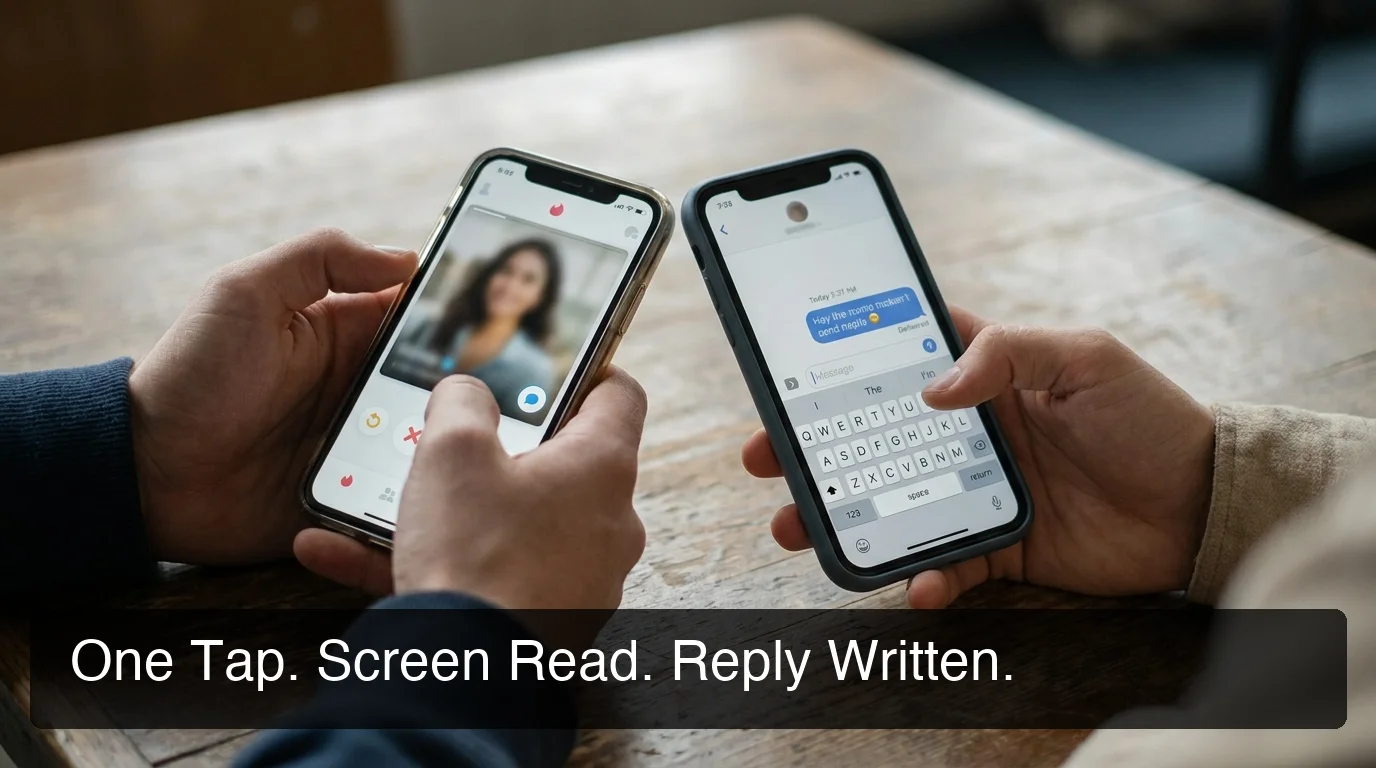 rizz assistant showing how screen reading generates a reply inside the dating app