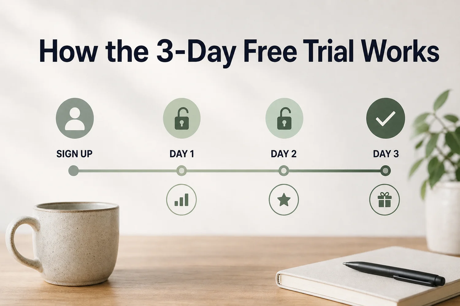SLIDD AI free trial timeline showing the 3-day unlimited access countdown from signup
