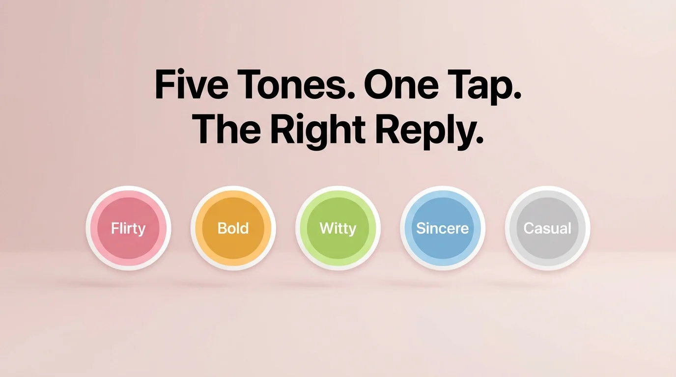 SLIDD AI app tone selector displaying Flirty, Bold, Witty, Sincere, and Casual reply options